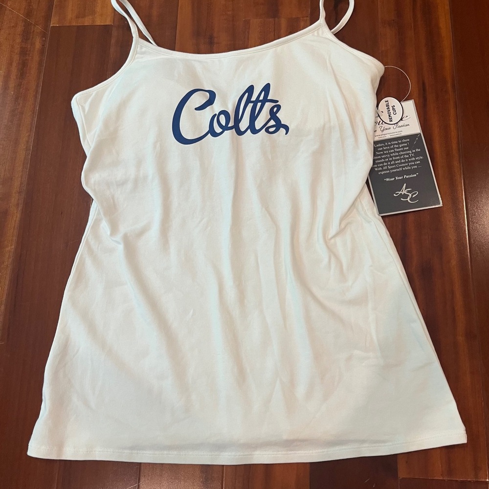 NFL Indianapolis Colts Cami Tank Top All Sport Couture White Blue New Medium